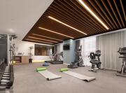 Fitness centre with treadmills, cycling machines, yoga mats and free weights
