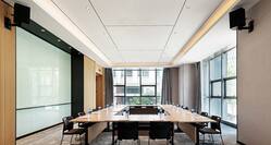 Meeting room with square table and chairs