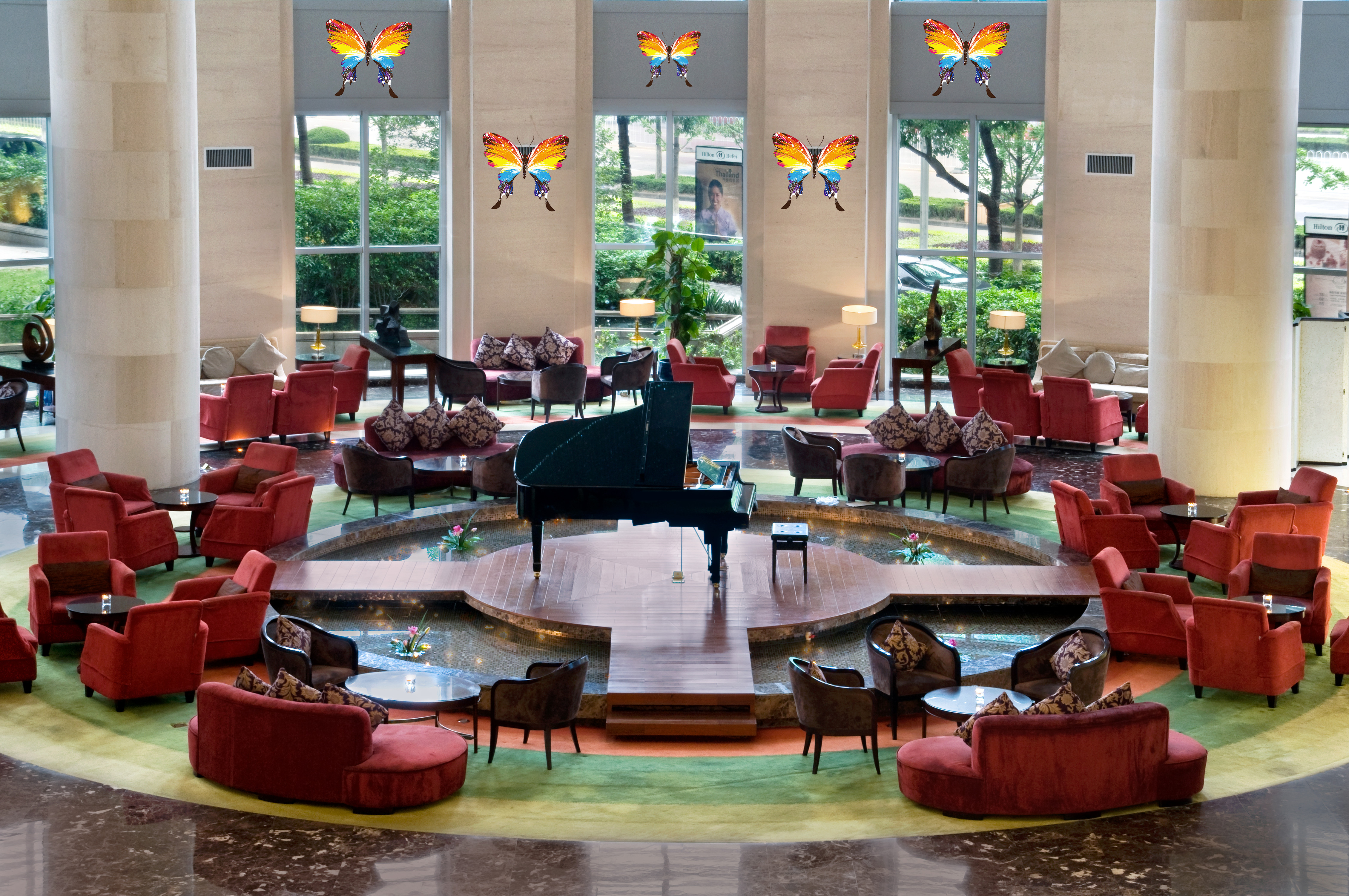 Lobby Seating Area With Piano
