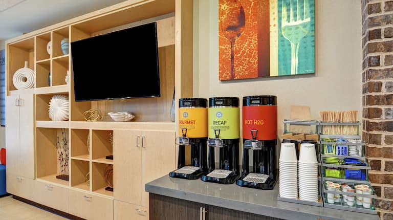 Coffee and Tea Station with Large TV