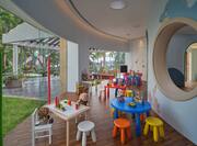 Outdoor area with kids toys and furniture