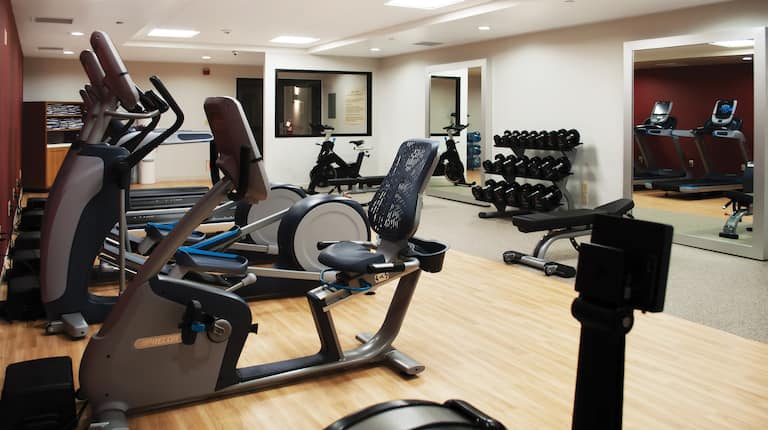 Fitness Center with Cycle Machine, Cross-Trainers and Dumbbell Rack