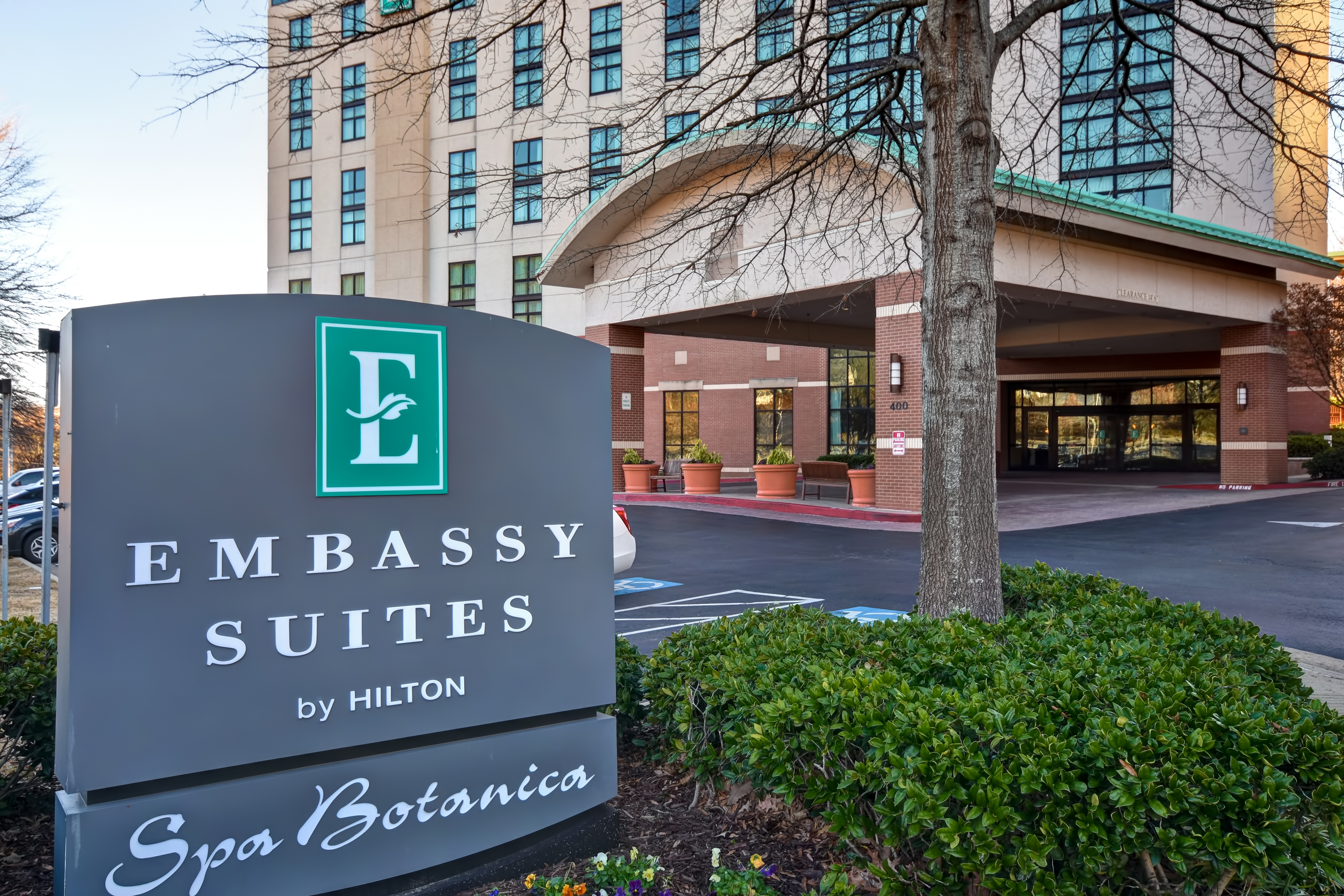 Embassy Suites Hotel Entrance View with Logo