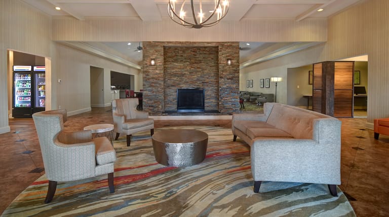 lobby seating area with fireplace