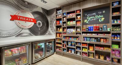 Convenient treat shop located in hotel lobby fully stocked with delicious snacks and beverages.