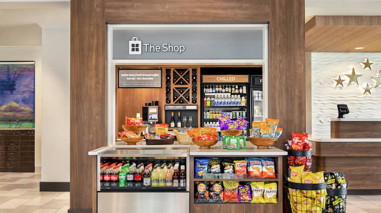 Convenient on-site shop fully stocked with delicious snacks and an assortment of alcoholic and non-alcoholic beverages.