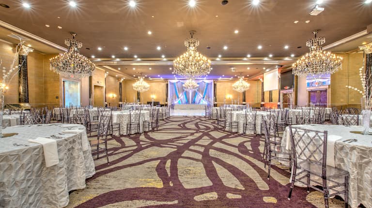 Ballroom with banquet tables setup