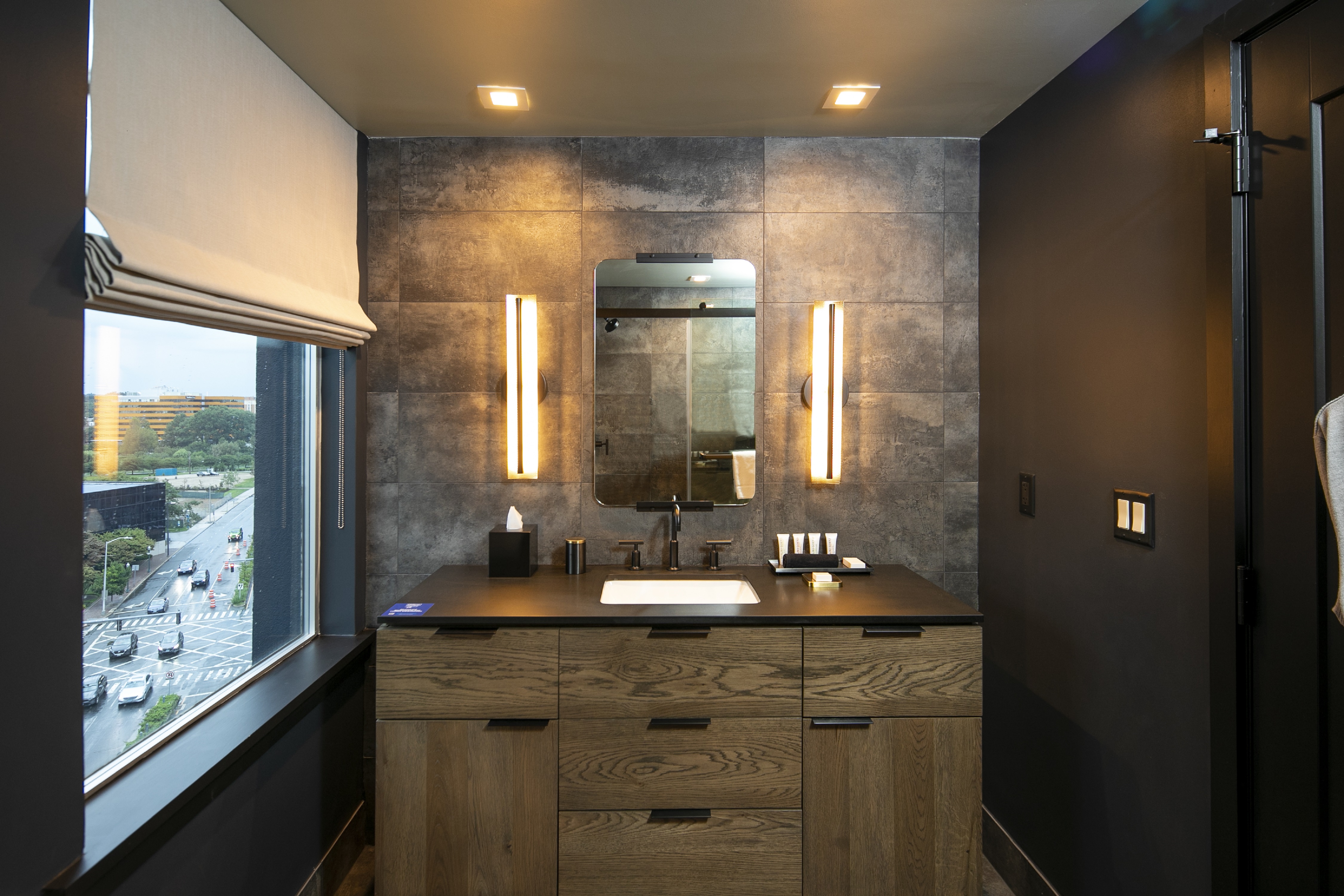 Bathroom Vanity Area with River View