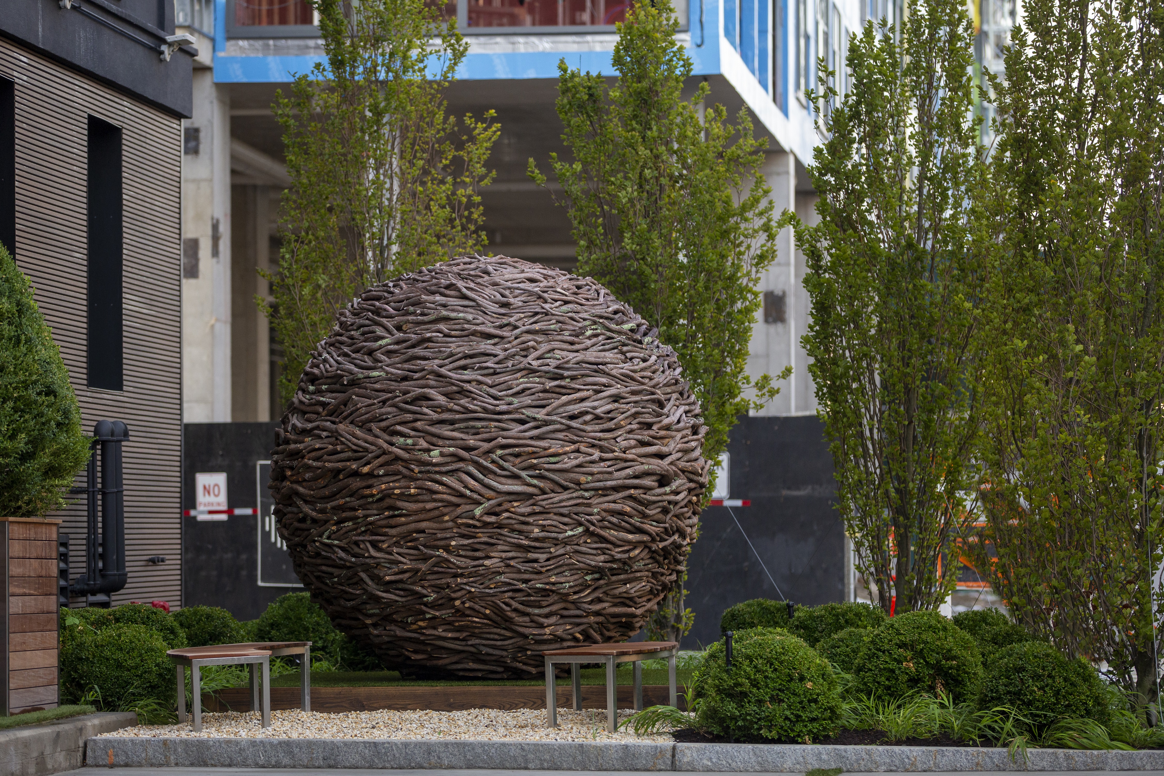 Large Round Ball Sculpture in Hotel Garden