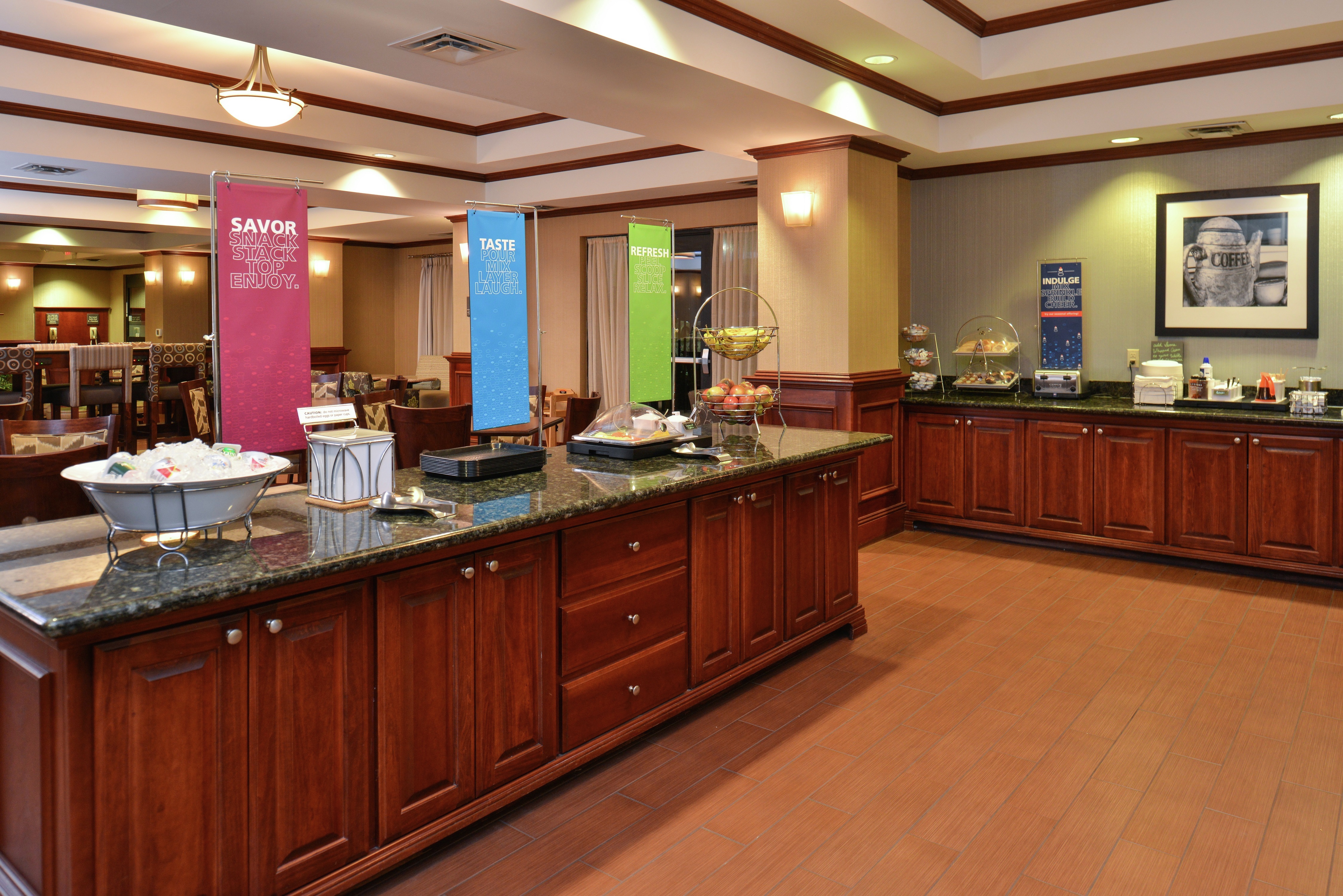 Hot and Cold Buffet Selections on Counters of Breakfast Service Area