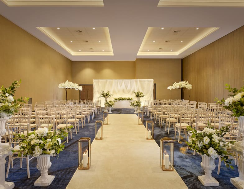 meeting space with wedding ceremony setup