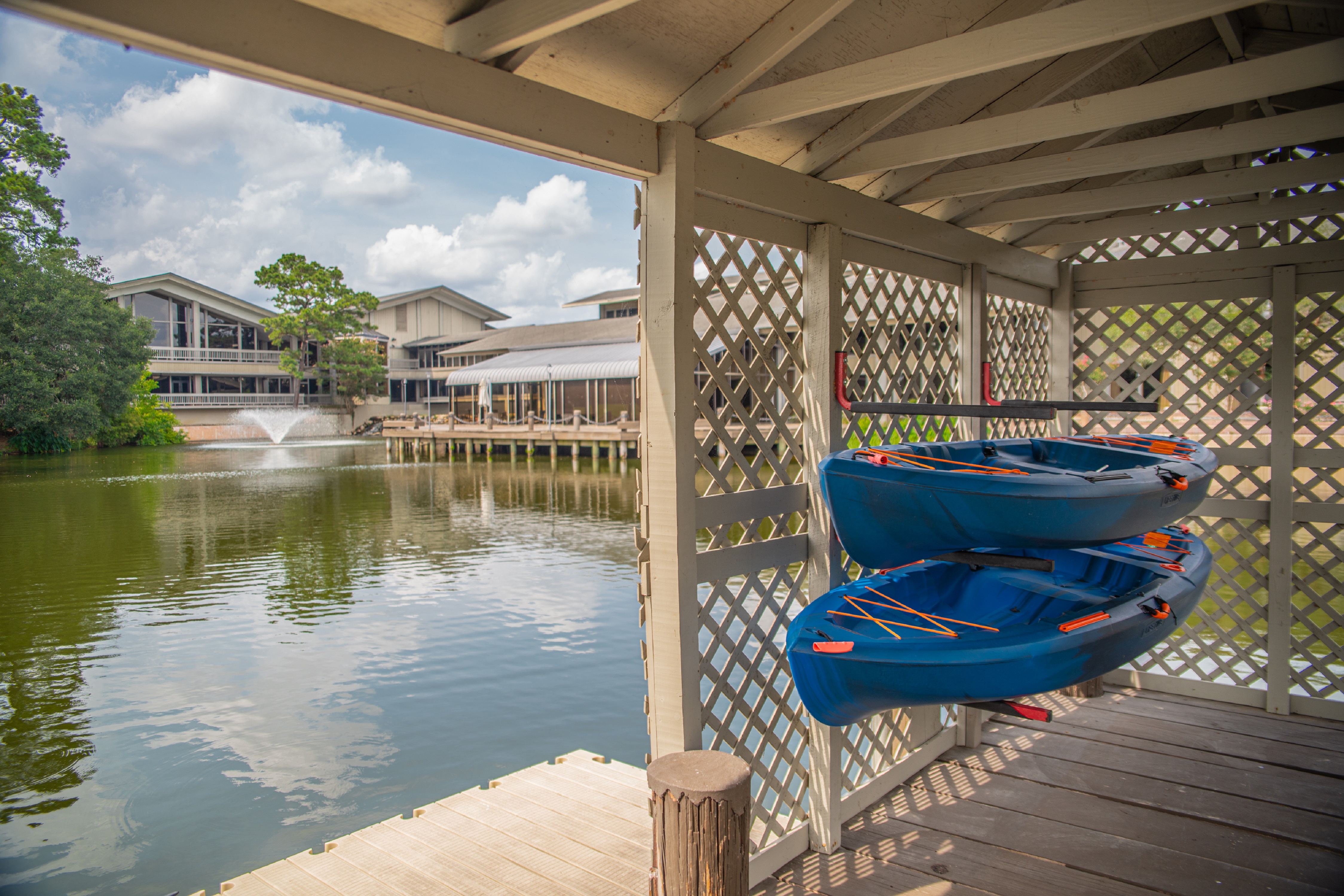 boat dock with kayaks