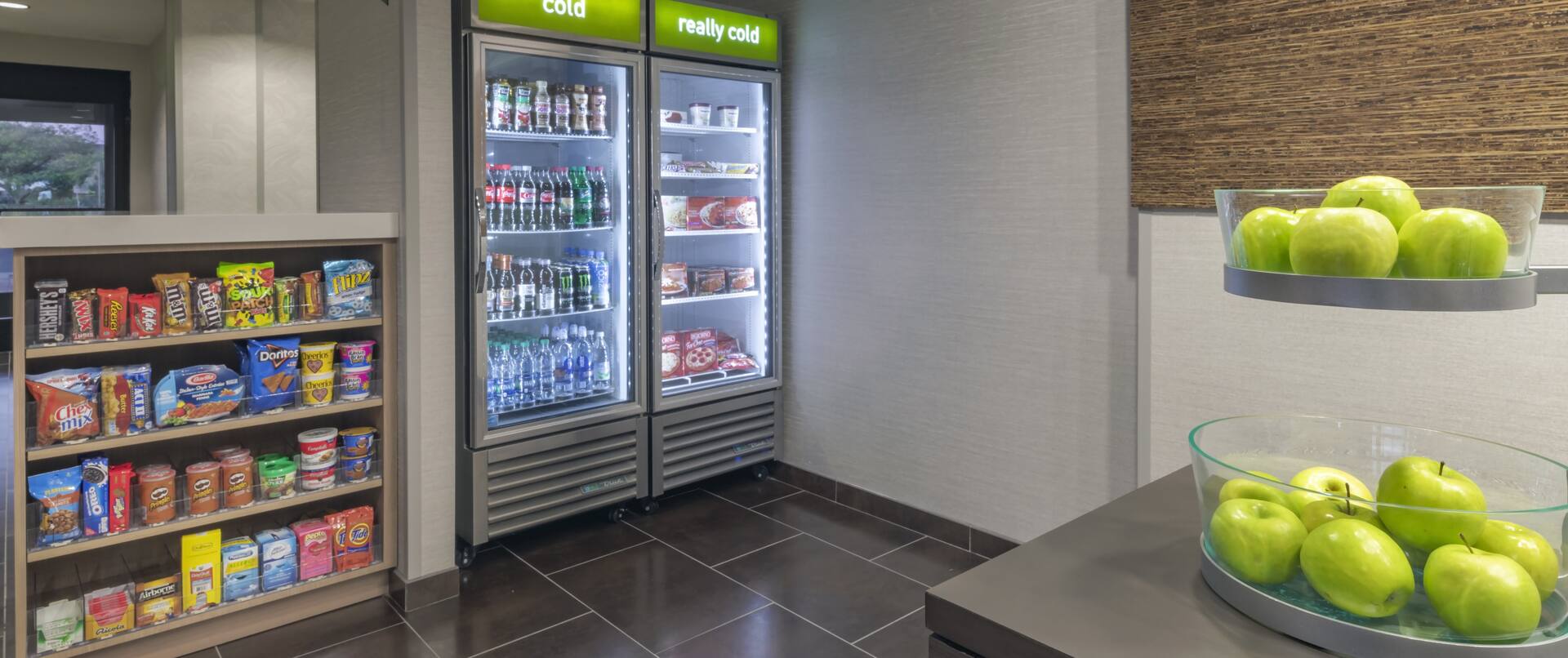 On-Site Snack Shop with Snacks Cabinet and Soft Drinks Refridgerator