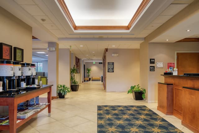 Front Desk Reception Area with Coffee Station