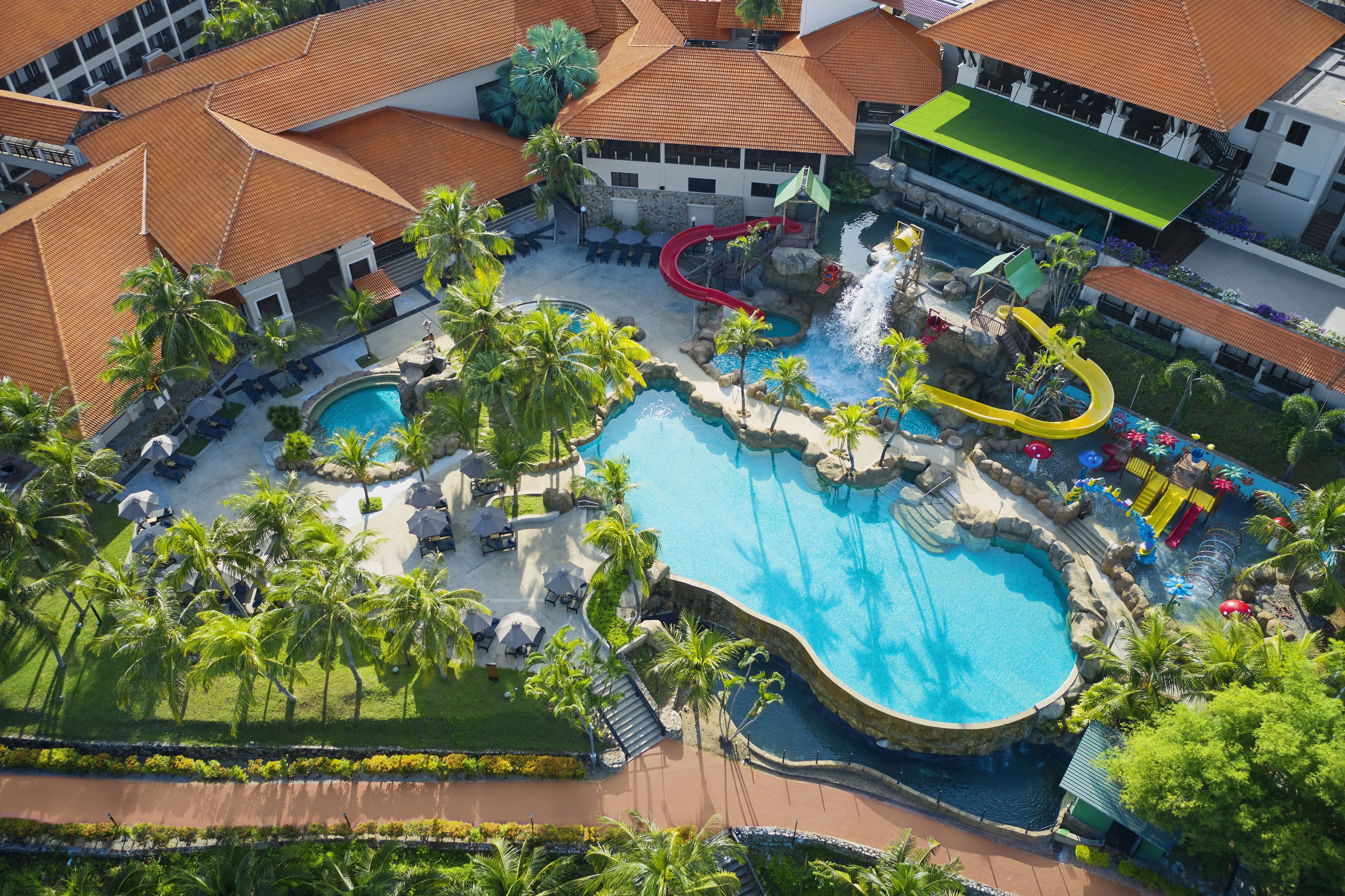 Aerial shot of outdoor pool area