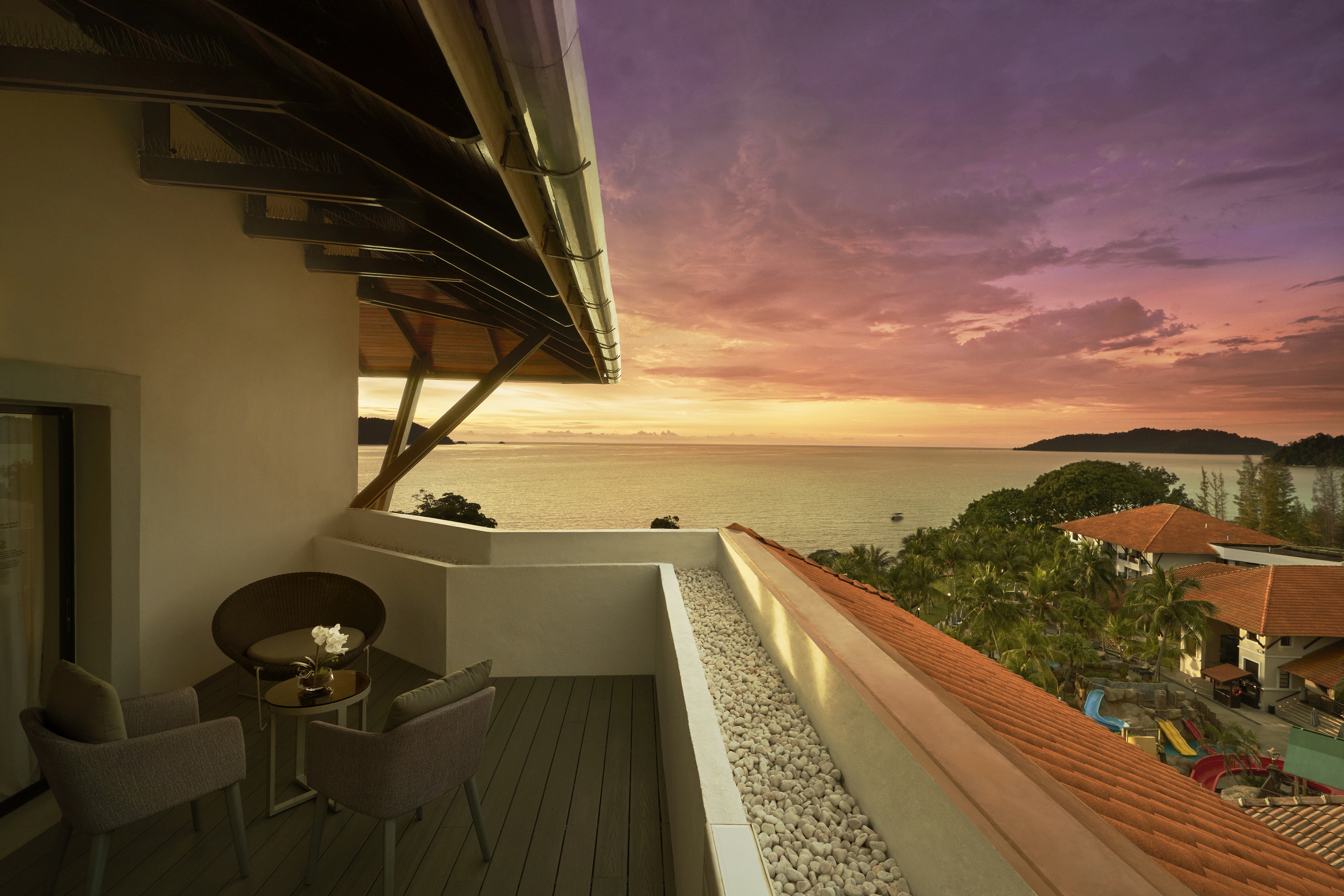 View of the Straits of Malacca from King One Bedroom Suite with Terrace at Sunset