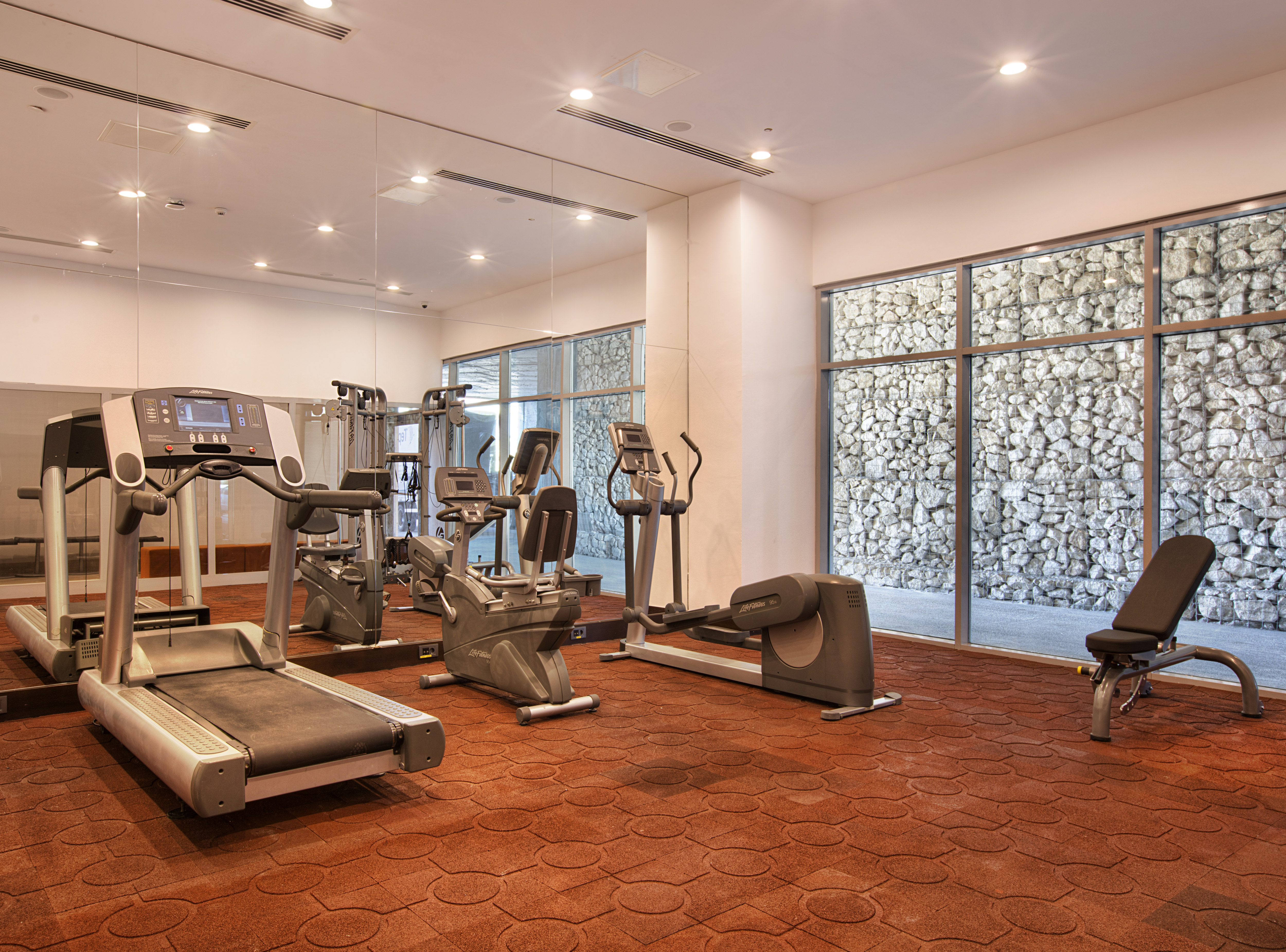 Fitness Center With Weight Bench and Cardio Equipment