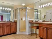 Bathroom with shower and two separate sinks