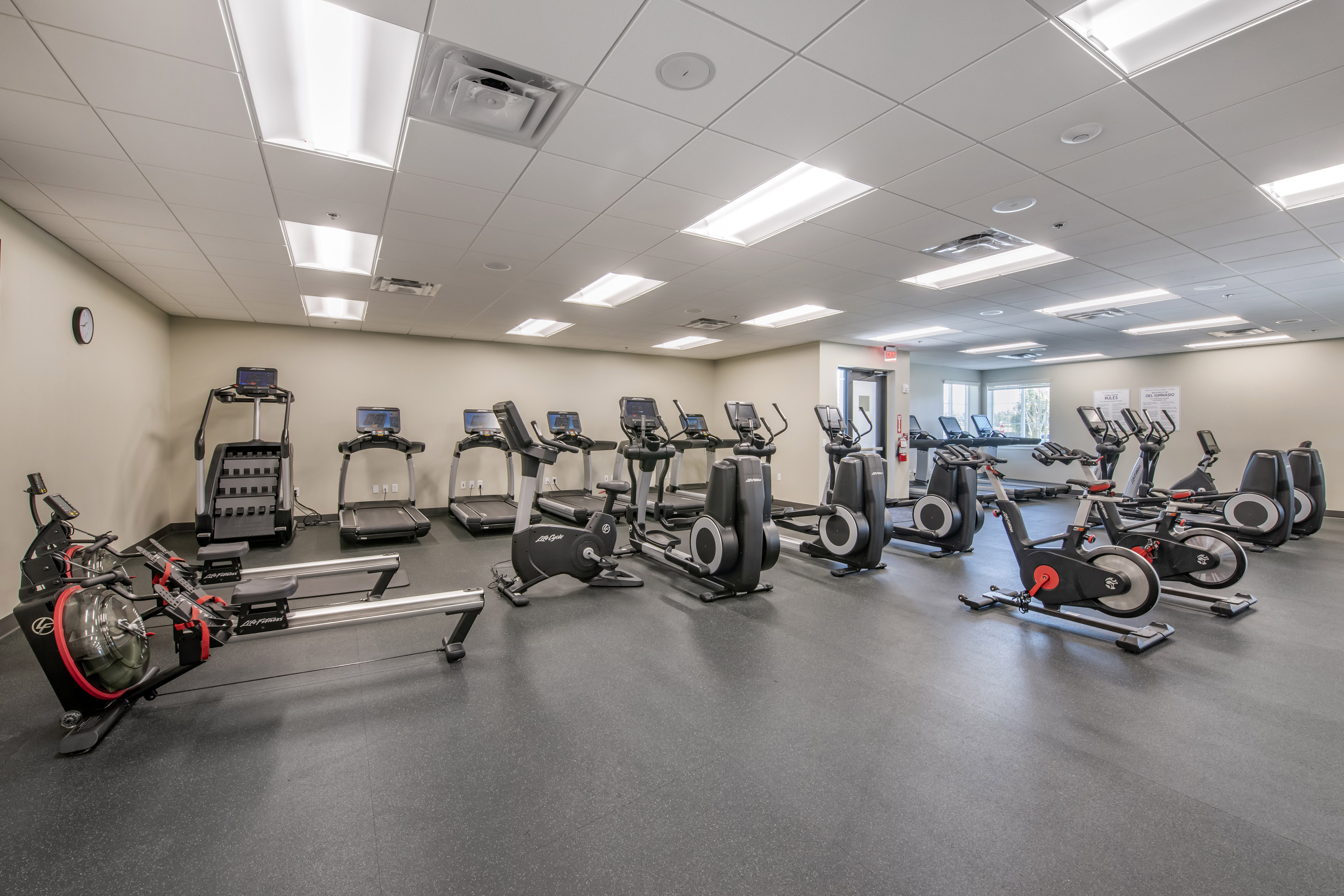 Fitness Center with Bikes and running machines