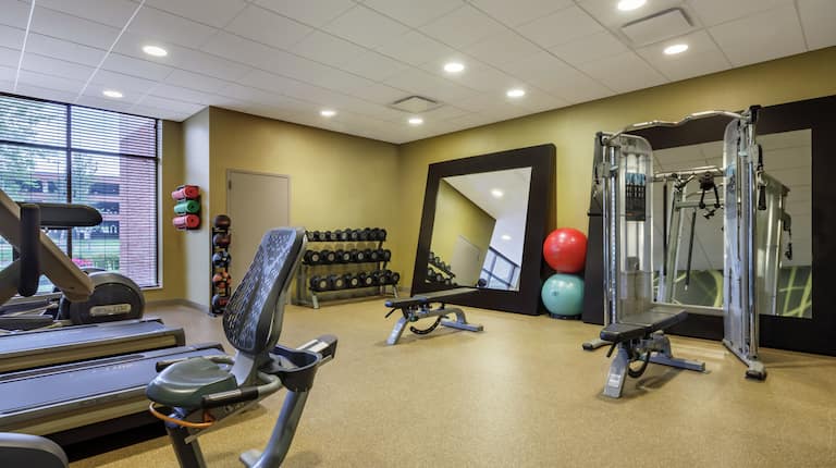 Convenient on-site fitness center fully equipped with free weights, cardio, and exercise machines.