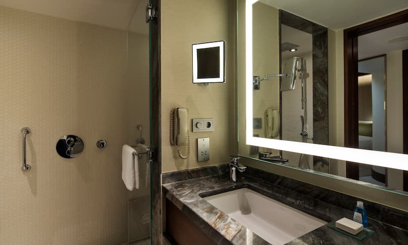Deluxe Zimmer mit King-Size-Bett und Parkblick – Badezimmer der vorherigen Umstellung