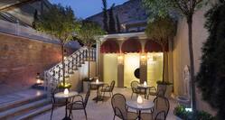 Hotel Patio in the Evening with Romantic Setting