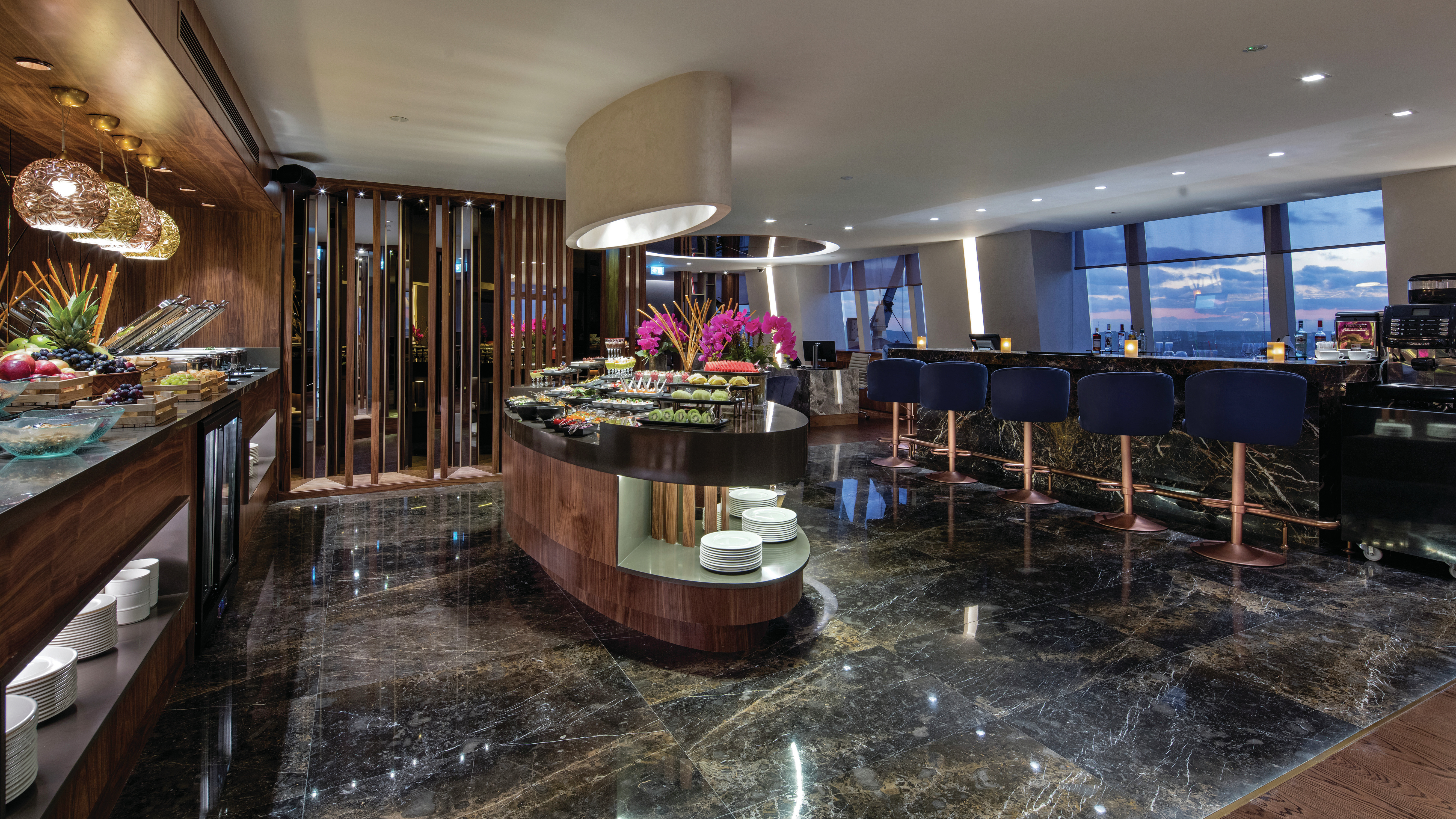 Bar Seating and Buffet in Executive Lounge