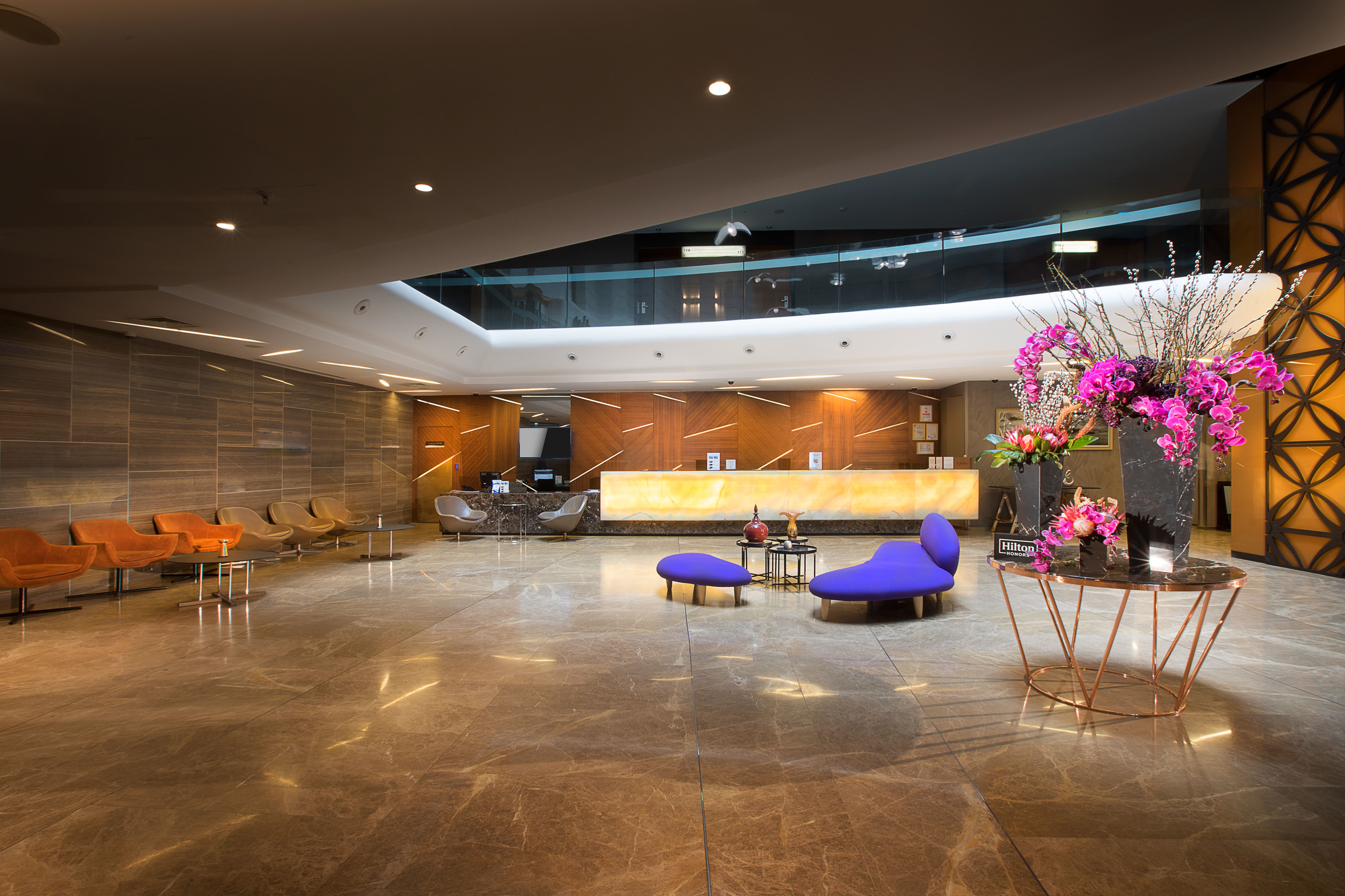 a large lobby and front desk area