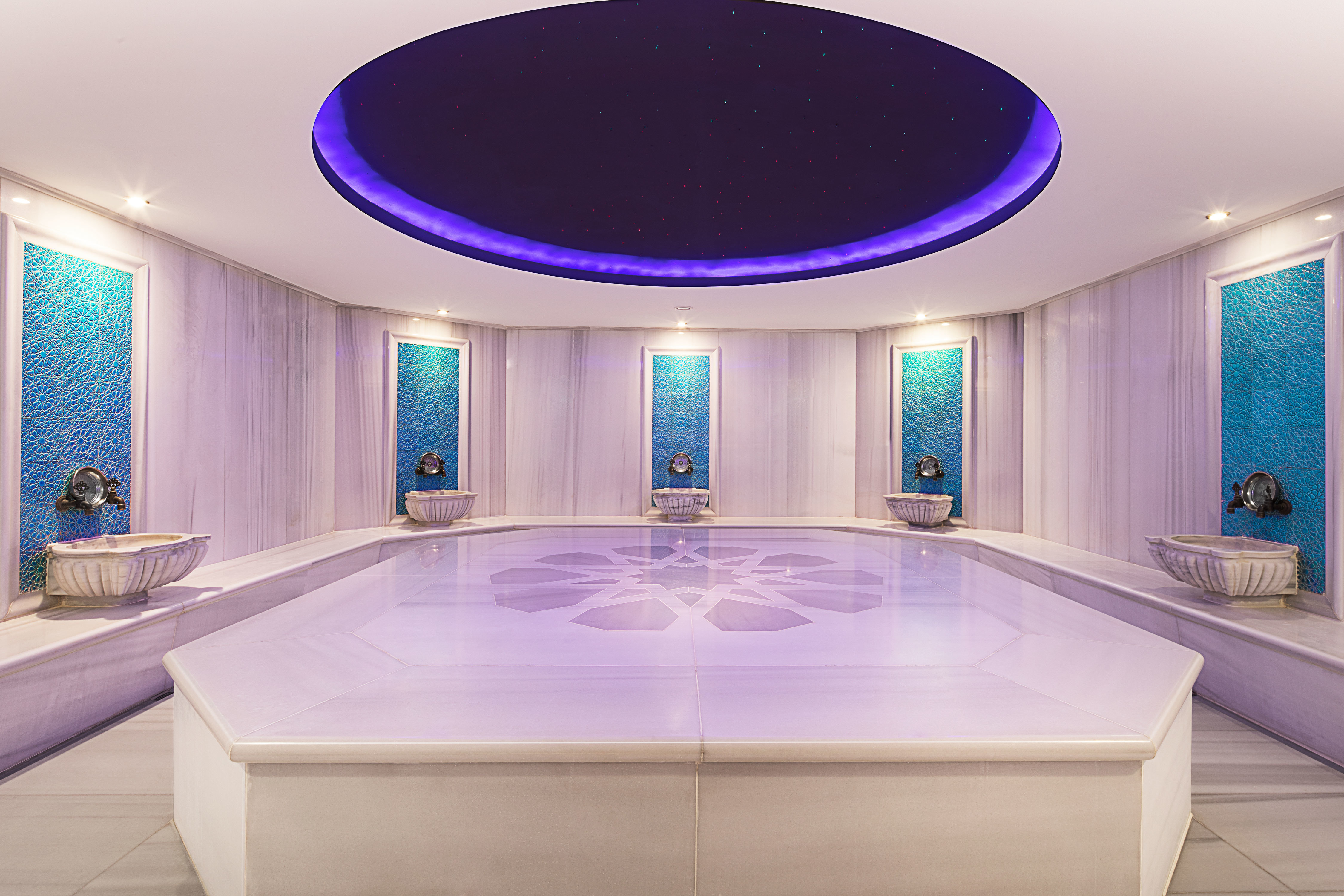 Turkish Bath in a Spa with Mood Lighting