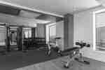 Fitness center with weight bench and free weights