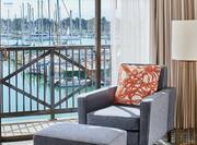 King Guest Room, Sitting Area, Patio, Marina Views