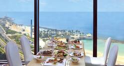 Table by Window with View of Sea, Full Meal Set