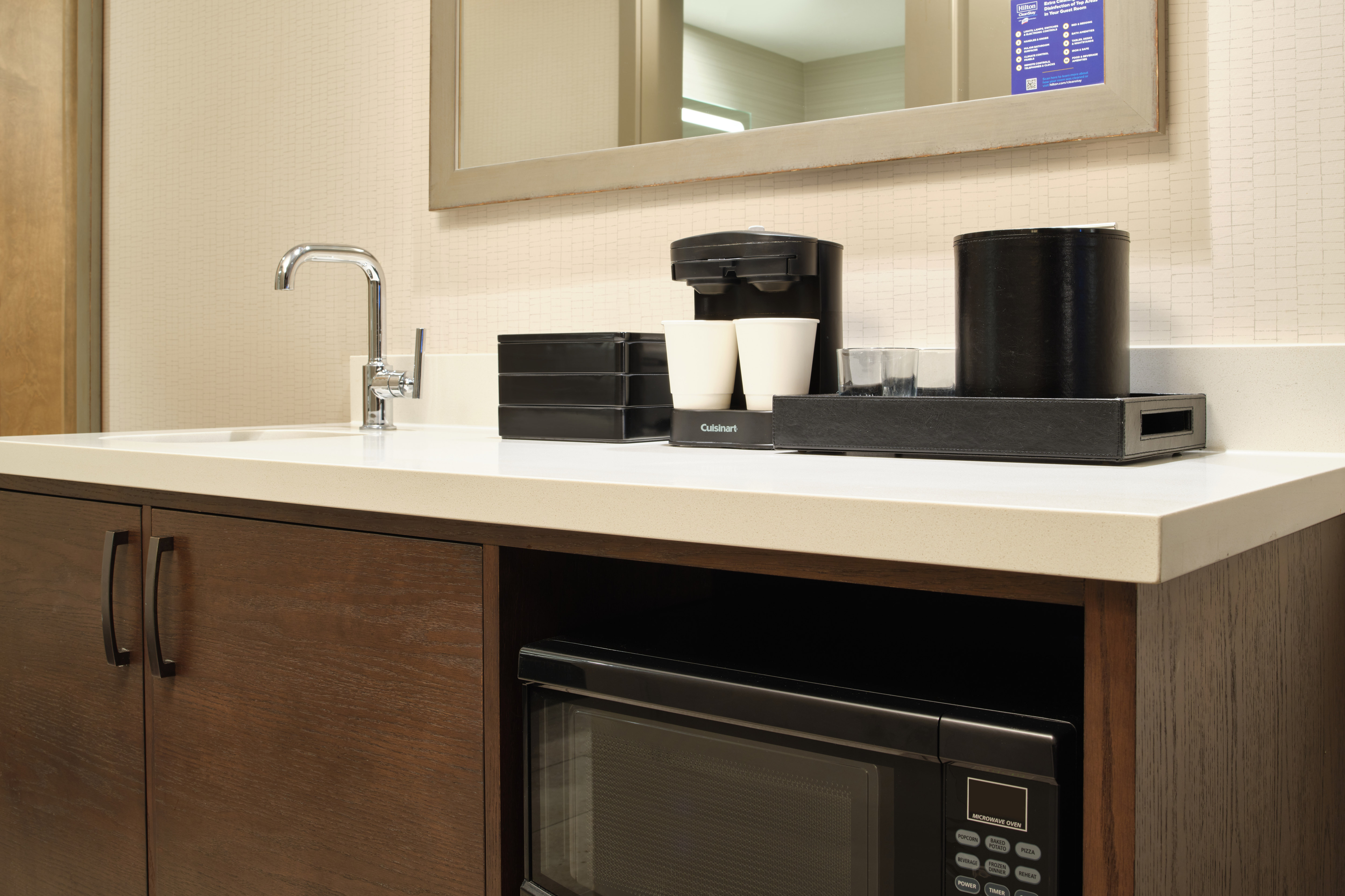 Wet Bar with Microwave and Coffeemaker in Guest Room