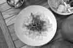white plate with food on it