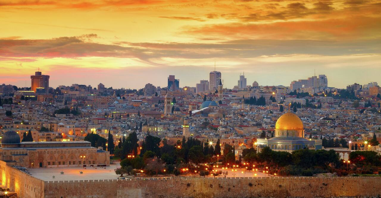 View of Jerusalem old town at twilight