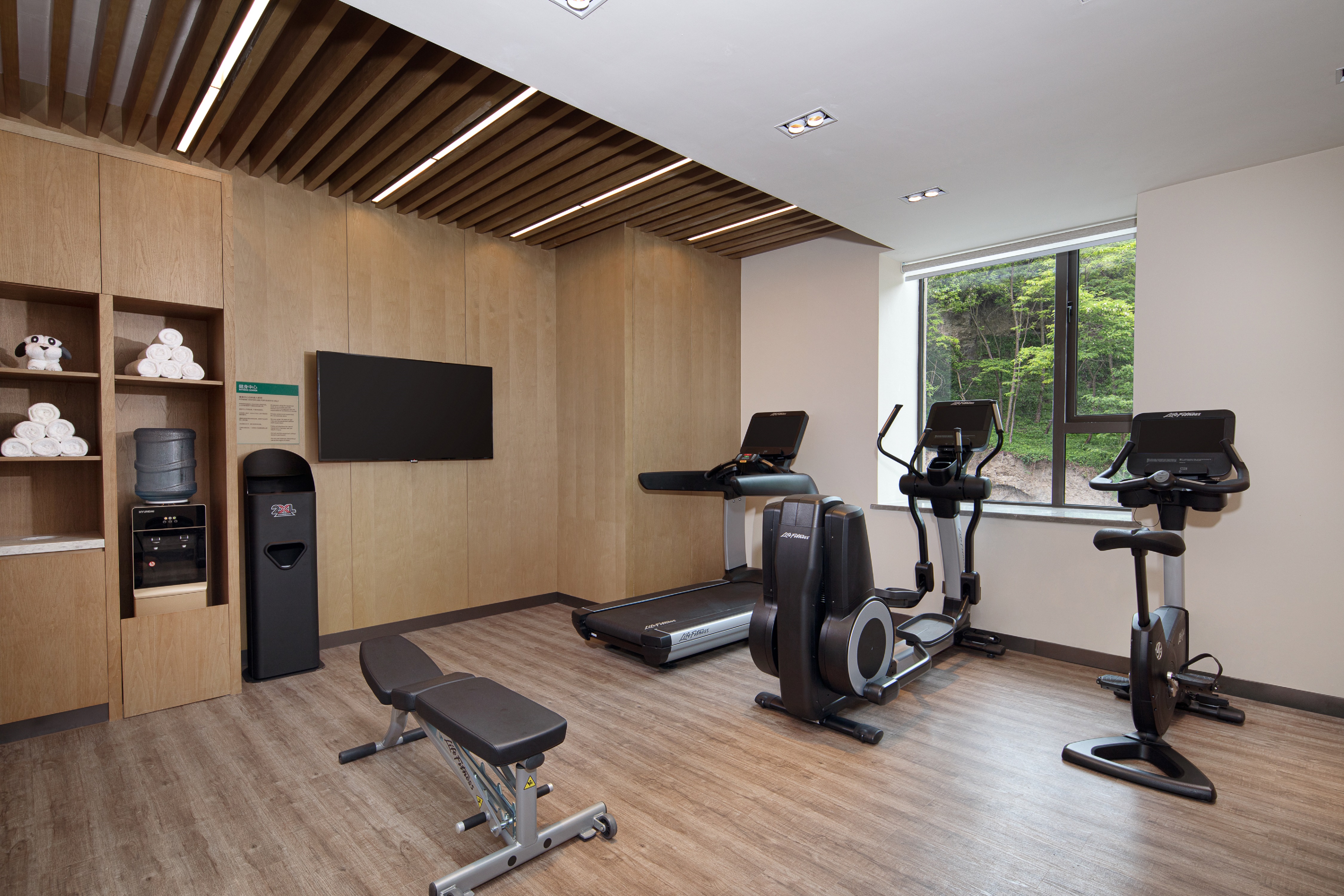 Fitness center with bench