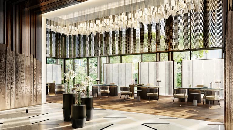 Reception area with multiple desks and chairs