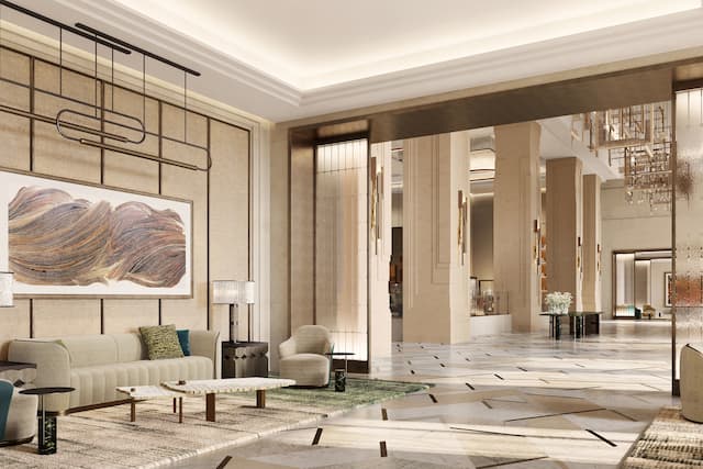 Hotel lobby and waiting area with seating