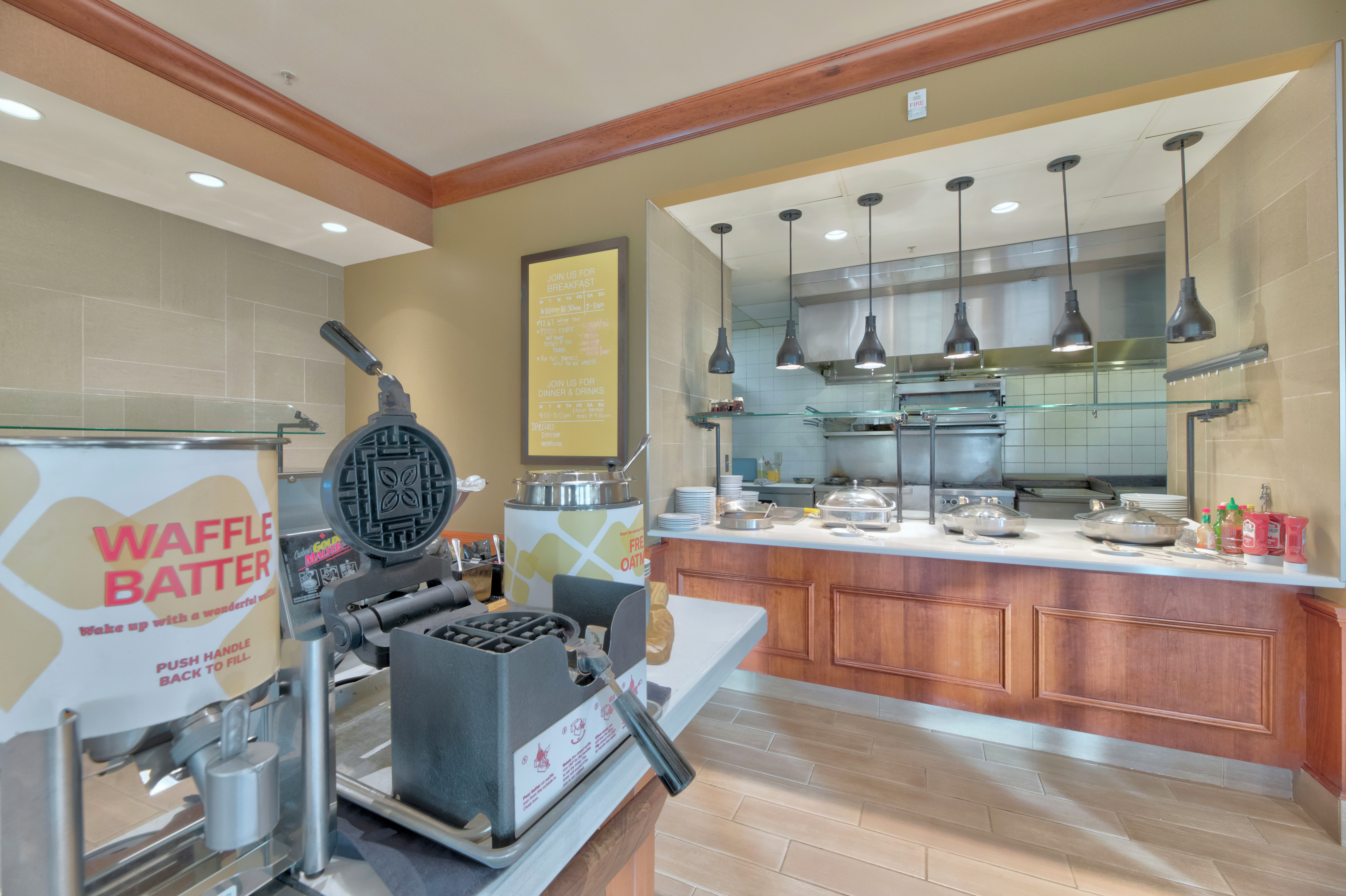 Full service breakfast buffet includes DIY waffle station