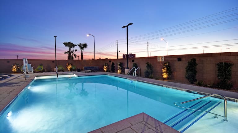 Outdoor Pool Area at Sunset