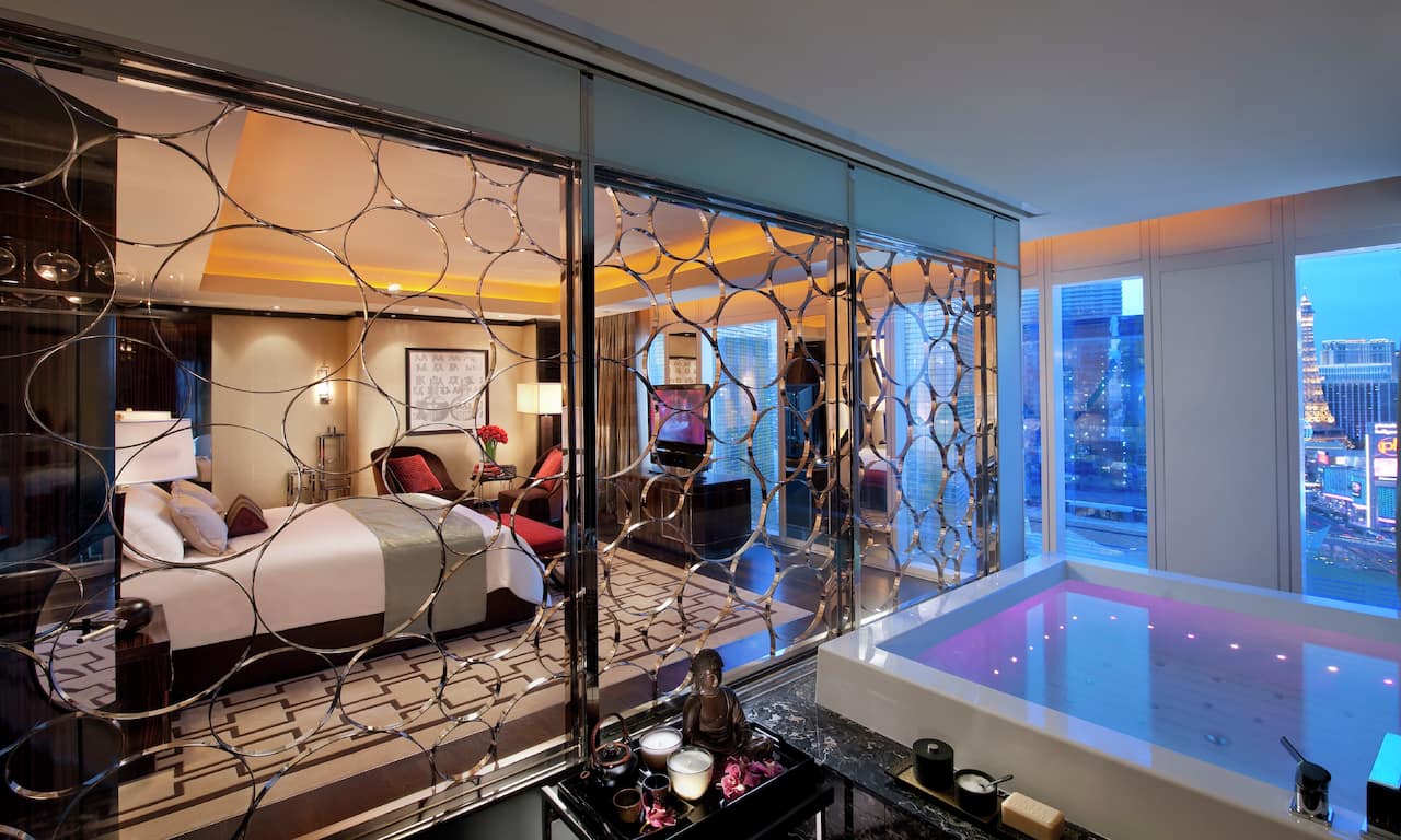 Bathtub with Strip View of Two Bedroom Presidential Suite