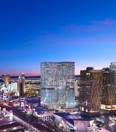 Panoramic Shot of Hotel Exterior And Las Vegas Strip