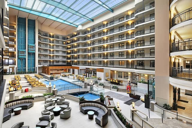 Panoramic View of Lobby Atrium Seating Area