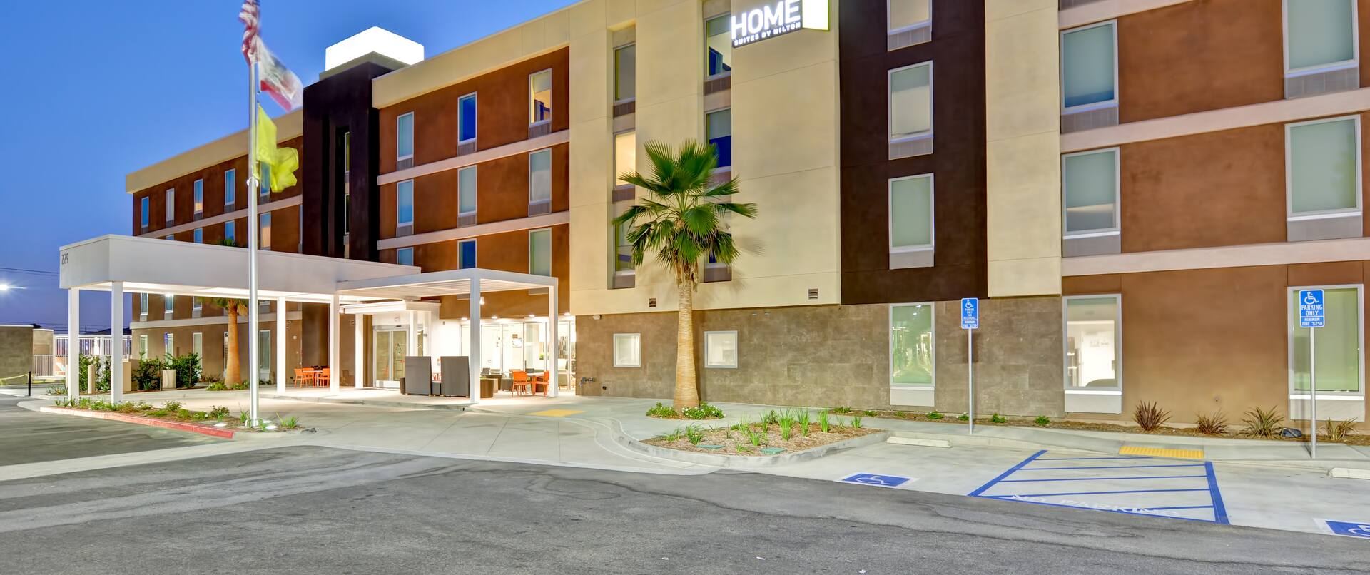 Home2 Suites by Hilton Azusa Hotel, CA - Hotel Exterior at Dusk