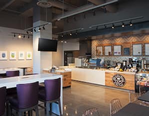 Coffee Shop and Cafe with TV, Wall Art, Bar and Table Seating