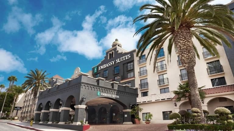 Hotel exterior with palm trees