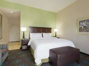 Bright guestroom featuring comfortable king bed and welcoming decor.