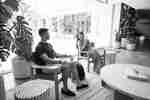 Man and woman relaxing in lobby area