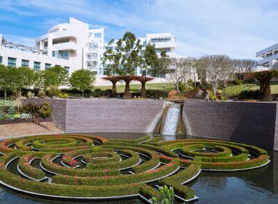 Outdoor garden at Getty Museum with water feature