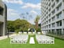 event space lawn with wedding ceremony setup